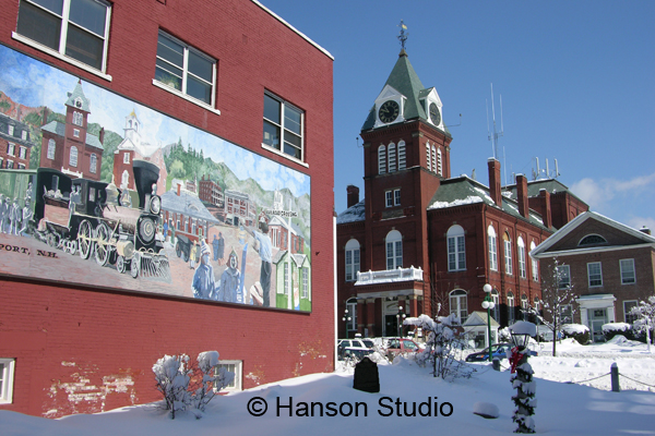 Newport, NH - Opera House and Mural - Winter